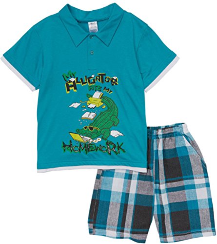 Image of ToBeInStyle Boys' 2-Piece Graphic Top & Plaid Shorts Outfit Set - Polo or V-Neck Tee