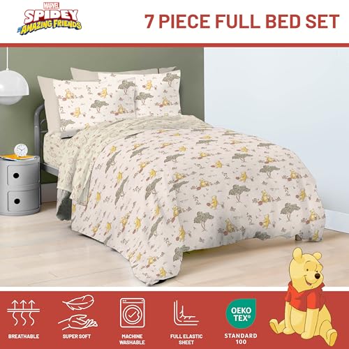 Image of Jay Franco Kids Bed Set, Beige, Winnie The Pooh, 7 Piece Full | Cozy Soft Bedding for Stylish Room Decor with Comforter, Sheets & Pillow Covers