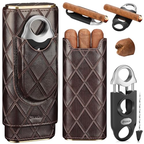 Cigar Case with 3 in 1 V Cutter,Travel Humidor Box Cedar Wood Lined for 2-4 by FANKAI - Used condition - US$15.19