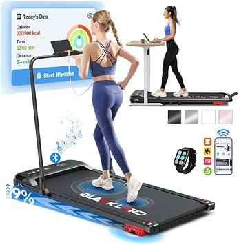 BLACK LORD 3.2HP Walking Pad with Handle, 9% Incline Foldable Under Desk Treadmills for Home, LED Display, 12 Programs, App/Wristband Control, Electric Running Machine for Walking/Jogging/Running