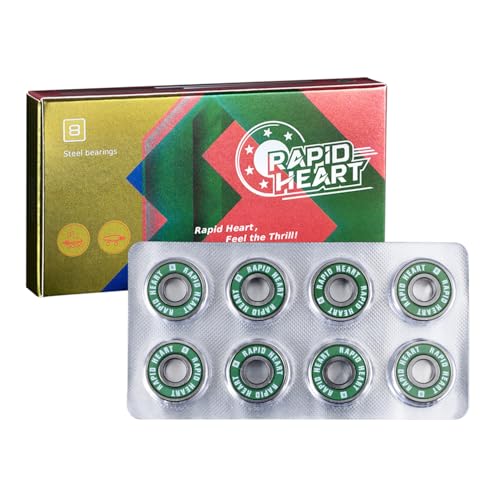 Rapid Heart 8 Pack 608 2RS Precision Steel Green Bearings. 30+ Second Spin Test....