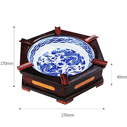 Quesheng Ceramic Ashtray With Solid Wood Base, Hexagonal Old-Fashioned Classic Desktop Ashtray #TOP1