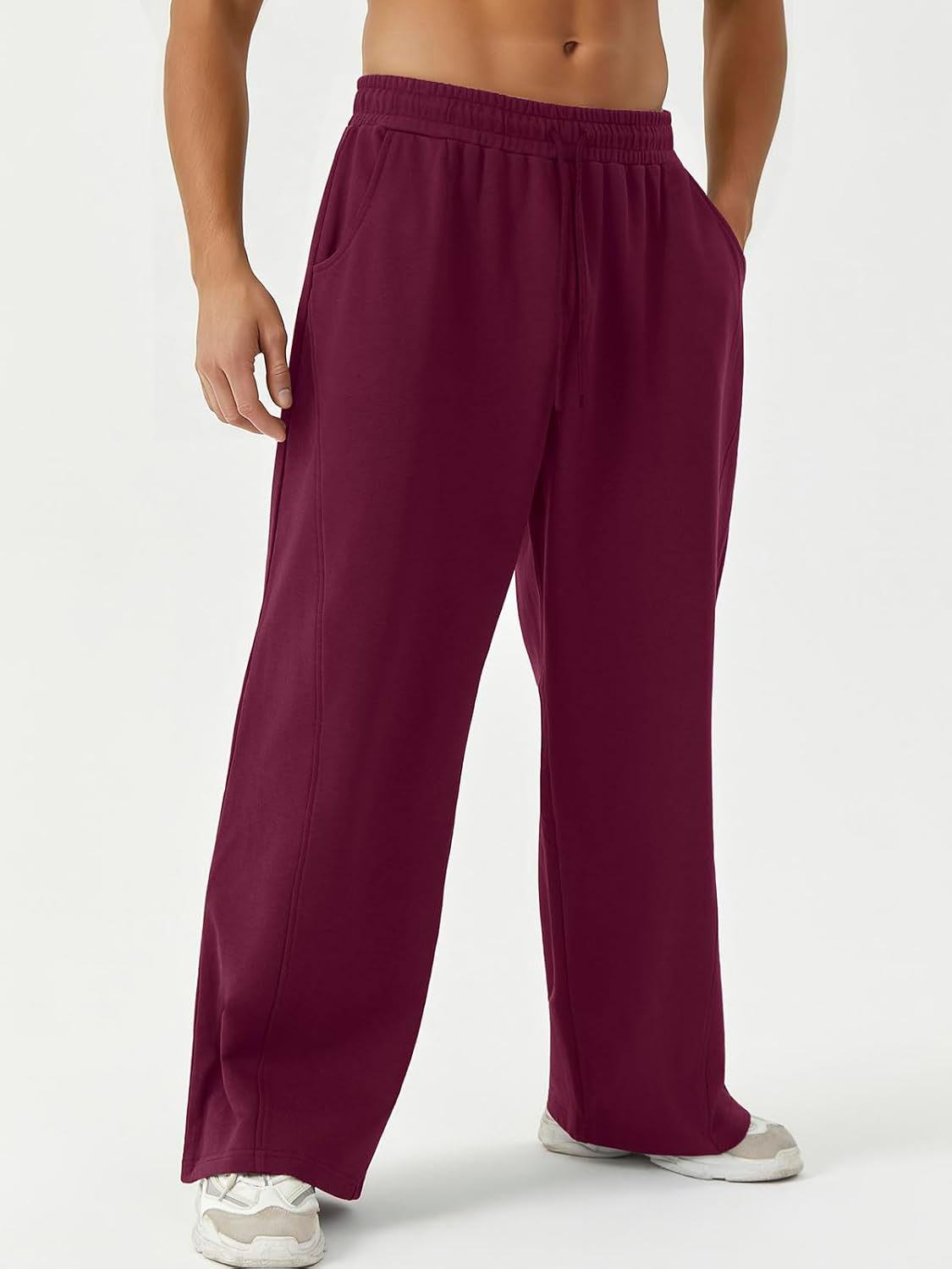 Men's Baggy Sweatpants Wide Leg Pants Elastic Waist Drawstring Loose Lounge Joggers Sweatpant with Pockets
