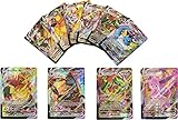  100 Cartas Poke-mo VMAX de Alta Potencia, Version Español, Juego de Cartas Coleccionable y Brillante,Cartas Fantasticas.