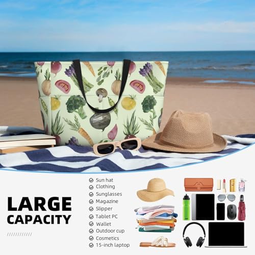 Asparagus Print Vegetable Large Beach Bag Waterproof Sandproof Swim Tote Pool Bag For Women With Zipper4