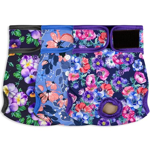 Image of Female Dog Diapers - Premium Reusable Diapers for Doggie in Heat - Highly Absorbent for Pet Incontinence with Adjustable Snaps Rose Flower, S