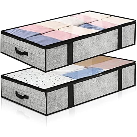 RHtvrll 2 PCS Under-bed Storage Bags, Large Clothes Storage Bags With Zips, Thick Foldable Breathable Storage Under Bed With Clear Window, Clothing Storage Bagsfor Comforters, Blankets, Bedding Cover