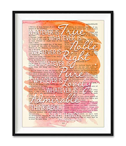 Whatever Is True Noble Right - Philippians 4:8 Vintage Bible Verse Wall Art Print, Unframed, Watercolor Christian Wall and Home Decor, All Sizes