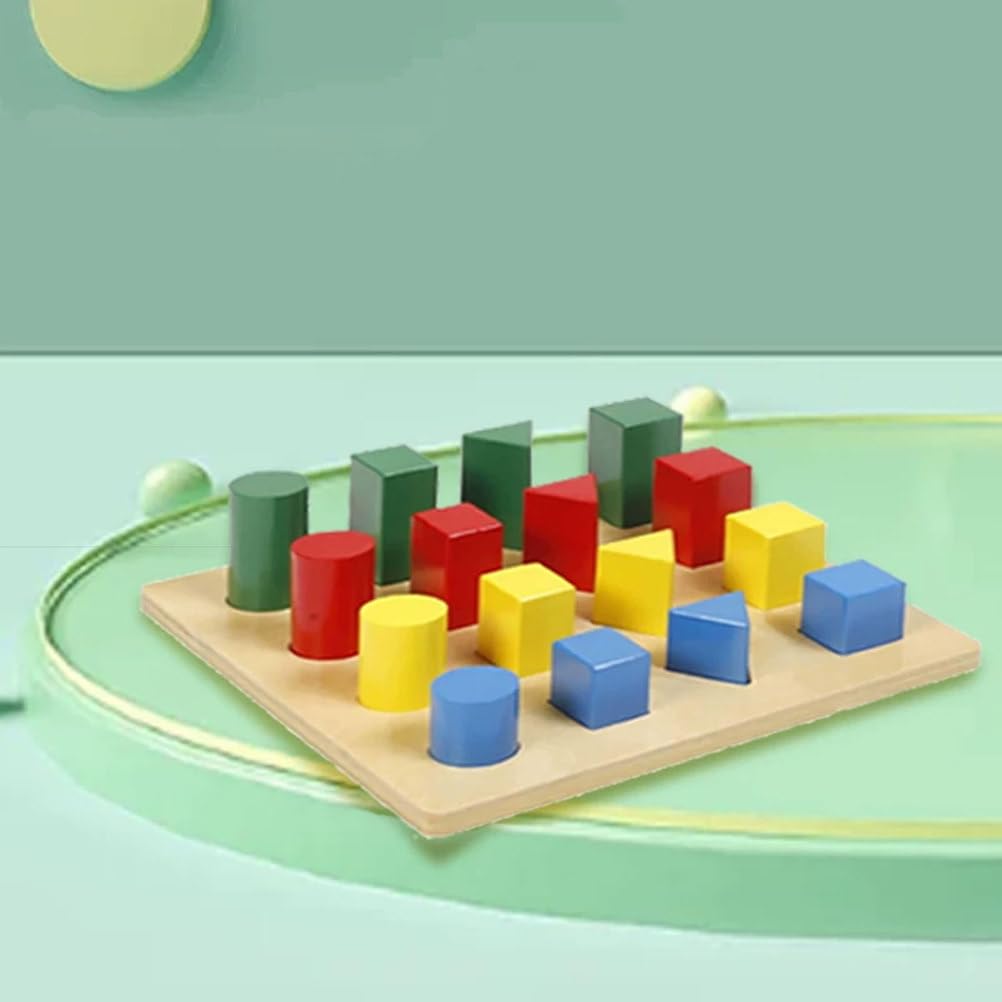 Drewniana tablica gradacyjna brył geometrycznych Montessori | Zabawka Sortowania Dopasowywania Kształtów 3D, Wczesna Zabawka Wyróżniania Geometrycznego