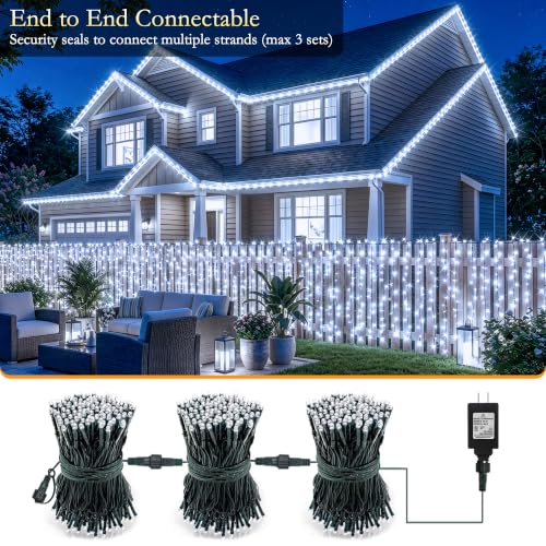 Image of 132FT 400 LED White Fairy Lights, Dark Green Wire 8 Modes Timer, IP44 Waterproof Outdoor Indoor String Lights for Patio Garden Backyard Bedroom Classroom Weeding Christmas Decor