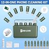 Kit de Limpieza para iPhone para Limpiador de Puerto de Carga, Teléfono AirPod, Verde Militar | Multiherramienta, Limpiador de iPhone, Cable de Reparación Lightning, USB C, Altavoz, Cargador, Conector de iPad, Compacto y Portátil, con Estuche de Almacenamiento 4