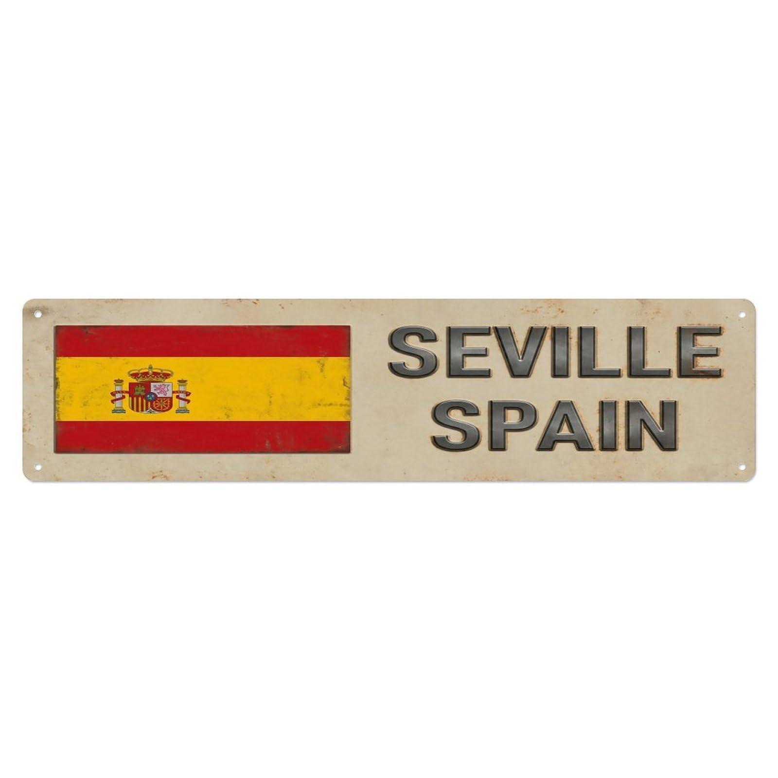 Vintage Seville Spain Flag Decor Rustic Travel Metal Tin Sign