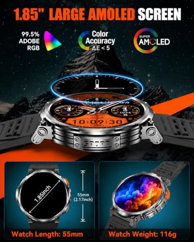 Image of Military Smart Watch for Men, 1.85 inch Big Screen, Flashlight, 930mAh Battery