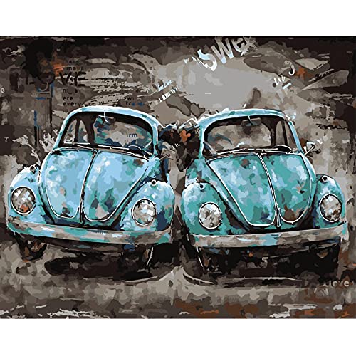 WACYDSD Malen nach Zahlen, blaues Auto, einzigartiges Geschenk, handgemaltes Ölgemälde für Zuhause, Wanddekoration, Kunstwerke, rahmenlos