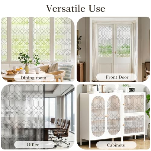 Image of SUNBABY Reeded Glass Window Privacy Film, Decorative Frosted Glass Window Film for Bathroom & Front Door, 3D Static Cling Window Coverings Day and Night Privacy Sun Heat Blocking (45 x 157.4 Inch)