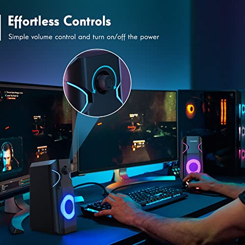 Thomson Computer Speakers, 2.0 Stereo Pc Speakers With 10 Rgb Backlight Modes Speakers For Gaming Monitor, Enhanced Bass And Easy-Access Volume Control, Usb Powered W/ 3.5Mm Cable Desktop Speakers #TOP5