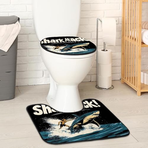 2 Pieces Flannel Toilet Contour Mat and Toilet Lid Cover, Soft Toilet Lid Cover Set Machine Washable Non Slip Contour Mat for Bathroom Decor Accessories
