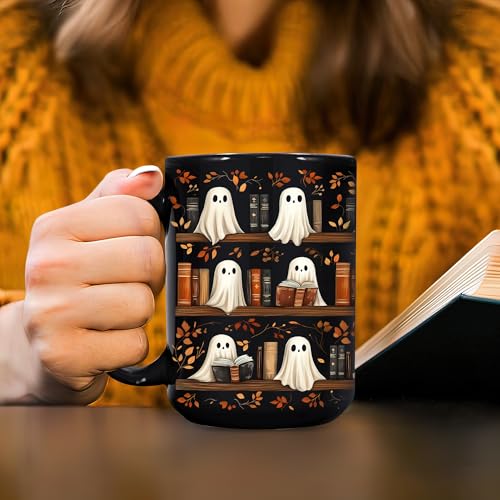 Hyturtle Cute Ghost Read Book Mug - Black Coffee Cup Ceramic Mug 15 Oz And Keychain - Book Gifts For Women Lover - Bookish Gift For Bookworm Librarian - Inspirational Librarian Present For Halloween - Image 3