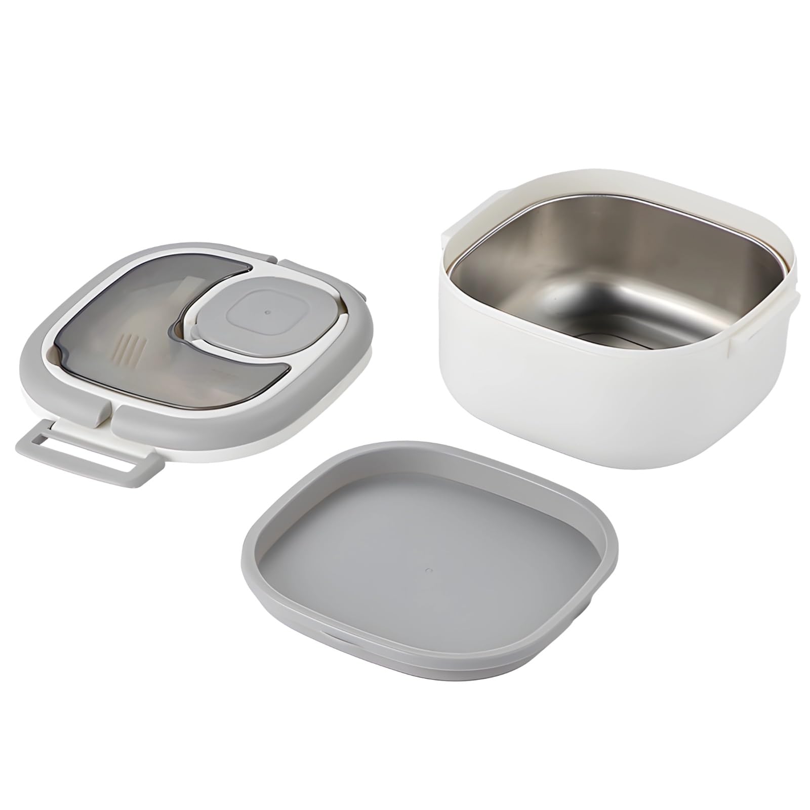 Boîte-repas en acier inoxydable, bento grande capacité 40,6 oz, compartiment pour sauce et cuillère, récipient étanche avec poignée pour le travail, compatible micro-ondes et congélateur, blanc