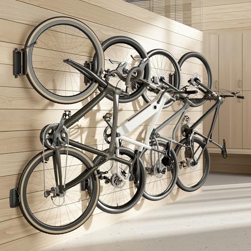 PEGZONE 4 Pack Bike Rack Garage Bike Wall Mount Heavy Duty Holds 77 Lbs Swivel Bike Hangers for Garage Adjustable Indoor Bike Storage for Bedroom Home Office 4 Pack