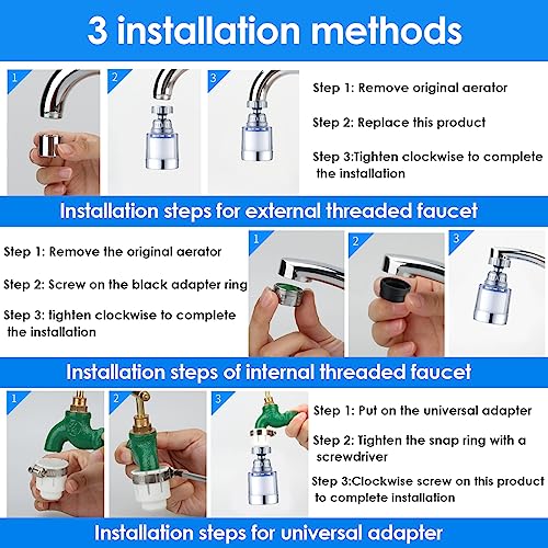 MplehDa 2Stück Wasserfilter für Wasserhahn, 360° Filter, mit 4 Stück Baumwollfilterelement, Verlängerung, Entkalker Aufsatz Küche Badezimmer(B)