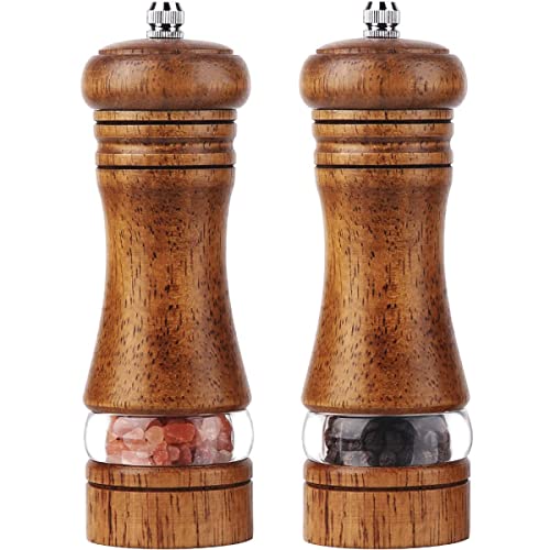 Braoses pfeffermühle Manuelle Salzmühle holz Gewürzmühle Keramikmahlwerk 2er-Set Salz und Pfeffer Mühle Einstellbare Feinheit Höhe: 16,5 cm Retro Cover