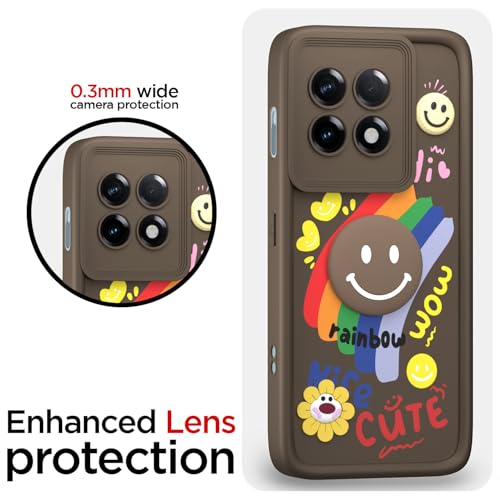 Image of Pikkme Back Cover for OnePlus 11R 5G | Soft Silicone| Cute Rainbow Smile & 3D Cartoon Flower Design | Shockproof Raised Camera Protection Bumper Case (Brown)