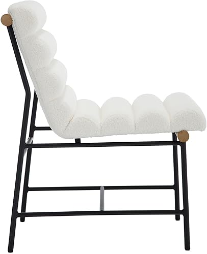 Miniatura 6 de Juego de 2 sillas de comedor de sherpa blancas, sillas de cocina tapizadas con respaldo copetudo de canal, modernas sillas de comedor de piel