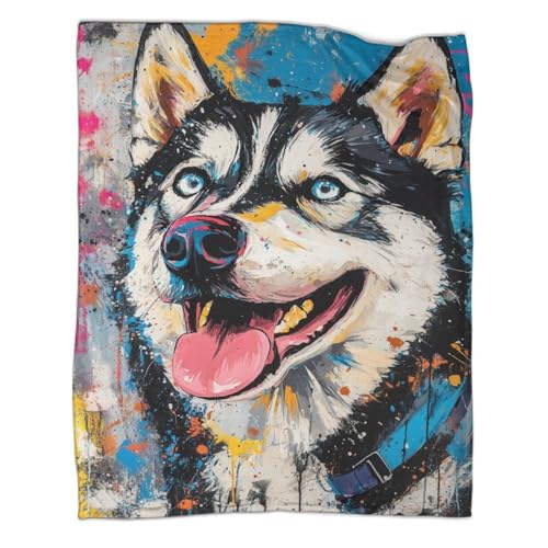 Couverture Husky sibérien chaude et moelleuse pour lit et canapé