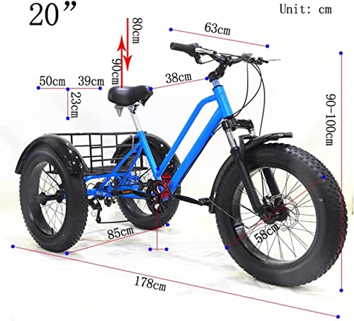 Triciclo para adultos de 20" con neumáticos gruesos, 7 velocidades, para mujer, bicicleta de montaña clásica con canasto miniatura 7