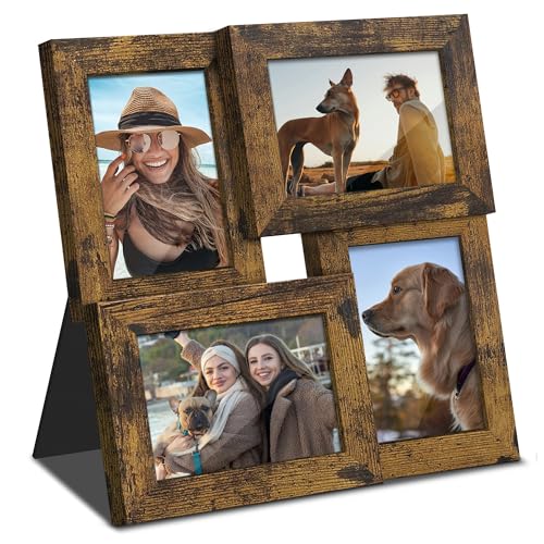 Image of DUENPY 3.5x5 Photo Frame Tempered Glass For 4 3.5x5 Photos Brown | Sturdy Tempered Glass Offers Clear View, Flexible Display Methods to Preserve Your Tiny Precious Memories