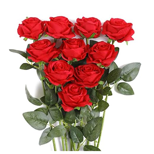 JUSTOYOU - Ramo de rosas artificiales de seda (10 unidades) Rojo