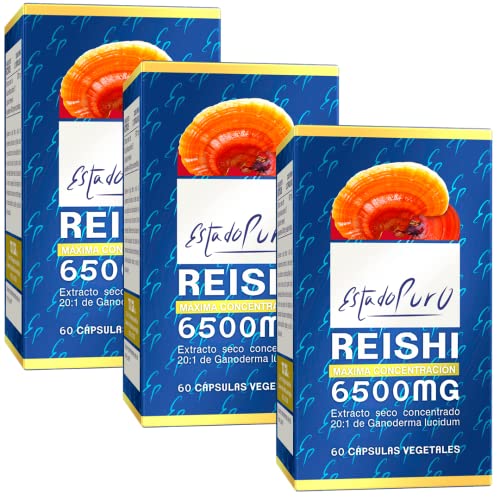 Reishi Estado Puro 6500mg con Vitamina C   Extracto Concentrado 20:1 de Hongo Ganoderma lucidum   Inmunidad y Antioxidante   60 Cápsulas Vegetales de Tongil (Pack 3)