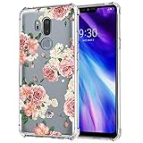 Ueokeird Case for LG G7 ThinQ, Slim Shockproof Clear Floral Pattern Soft Flexible TPU Back Phone Protective Cover for LG G7 ThinQ Pink Flower