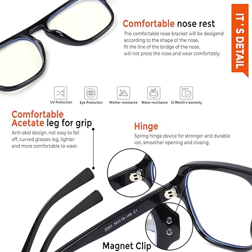 Image of HASHTAG EYEWEAR 3-in-1 Magnetic Clip-On Polarized Sunglasses for Men | Spectacle Frame with UV400 Protection | Day & Night Magnetic Glasses | Clip-On Eyewear for Men