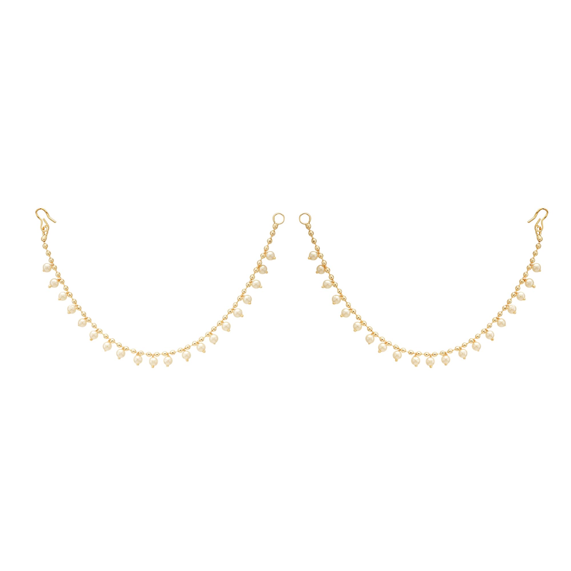 Shreyadzines Indian Bollywood Gold Plated Faux Pearl Sahara Chain set for Earring support/Ear Chains Traditional JewelryFor Women & Girls