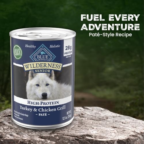 Blue Buffalo Wilderness Turkey & Chicken Senior Wet Dog Food, 12.5 oz, 12pk | 28g Protein, Real Turkey #1 Ingredient, Grain-Free & High Protein, Supports Joint Health & Muscle Maintenance - image 4