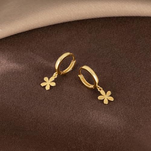 Reffeer Solid 925 Sterling Silver Tiny Daisy Dangle Hoop Earrings for Women Teen Girls Flower Huggie Earrings Small Hoop4