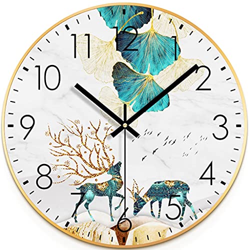 Reloj de pared silencioso para sala de estar con diseño redondo de alces decoración moderna 2