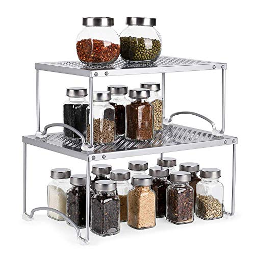 Kitchen Cabinet and Counter Shelf Organizer, Storage Rack Spice Rack, Silver