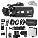 4K 60FPS Camcorder with Flip Screen, Camcorder Video Camera with WiFi & IR Control, 18x Zoom Recorde