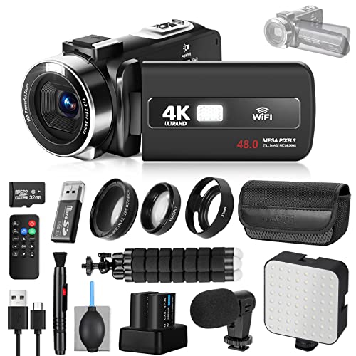 4K 60Fps Camcorder With Flip Screen, Camcorder Video Camera With Wifi & Ir Control, 18X Zoom Recorder,Ir Digital Vlogging Camera Kit For Youtube. Mini Dv Camcorder With 32Gb Tf Card, External Mic #TOP14