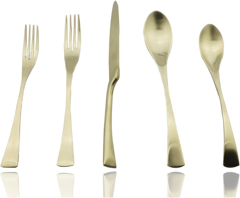 JASHII 18/10 Stainless Steel 8 Piece Matte Champagne Gold Serrated Steak Knife Serving Utensil Set