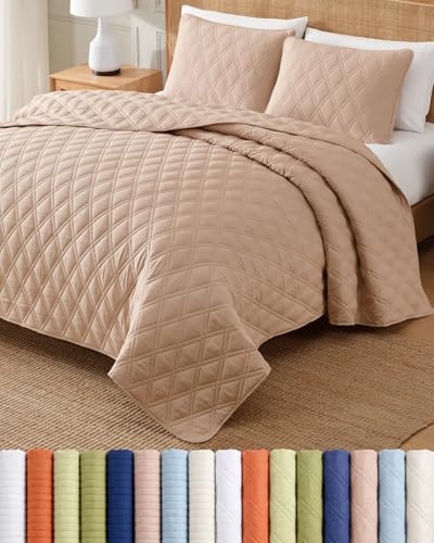 Quilt Set King - Boho Bed Set, Diamond Stitch - Light Brown, 106" x 96"