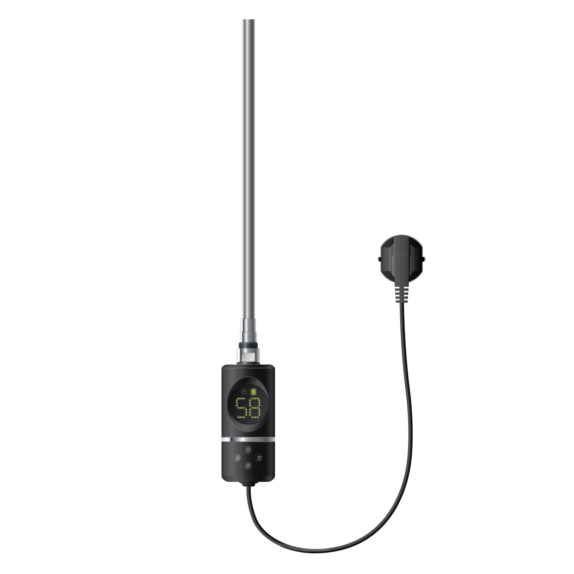 LuxeBath Elemento Calefactor Eléctrico 600W de Acero Inoxiable Negro para Radiadores, con Termostato y Pantalla Digital, Regulador Electrónico y Modo Temporizador, Calentador de Inmersión con Enchufe