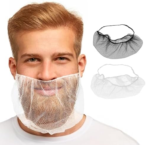 AMZ Disposable Beard Nets for Men. Nylon Disposable Beard Covers Nets for Cooking. Elastic Loop Beard Guards Food Service