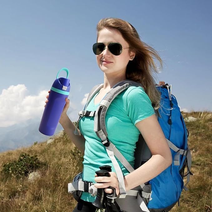 Image of LHOTSE FreeSip Gym Water Bottle with Straw & Spout | Leakproof Stainless Steel Sports Bottle for Workout, Fitness Training & Exercise Hydration (Dark Blue, 960 ML)