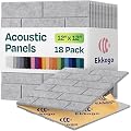 Ekkogo Acoustic Wall Panels 18-Pack, 12"x12"x0.4" Decorative Self-Adhesive Sound Proofing | High Density 3D Brick Soundproof Absorbing Tiles for Walls, Home, Office & Studio - Light Gray