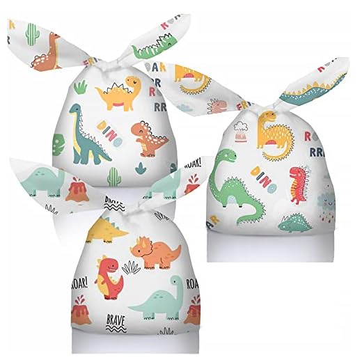 50 bolsas de cumpleaños, bolsas de caramelo, bolsa de 14 x 23 cm con orejas de conejo, galletas, chocolate, frutas secas y pasteles, regalo para fiestas, cumpleaños (dinosaurio)