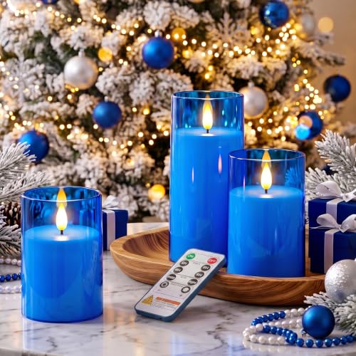Image of Raycare Battery Operated Flameless Pillar Candles with Remote Timer, Blue